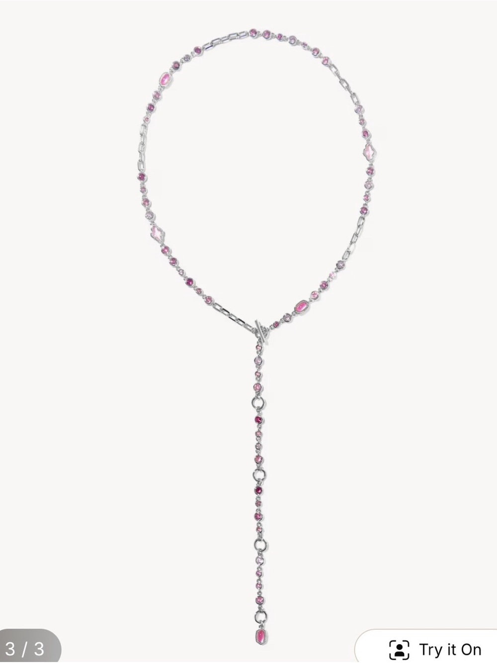 NWOT Kendra Scott Mini Elisa Abbie Silver Convertible Necklace w Pink Stones - Picture 3 of 4